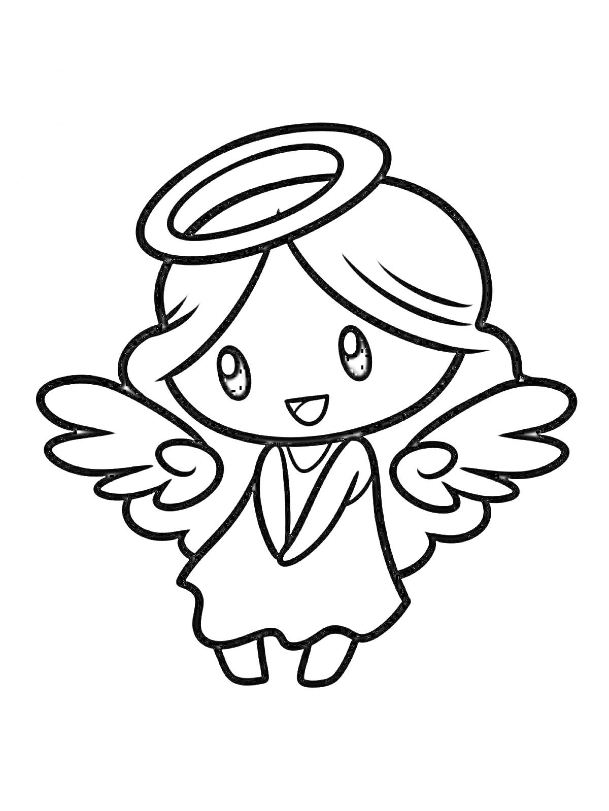 Раскраска Маленький ангел с нимбом и крыльями