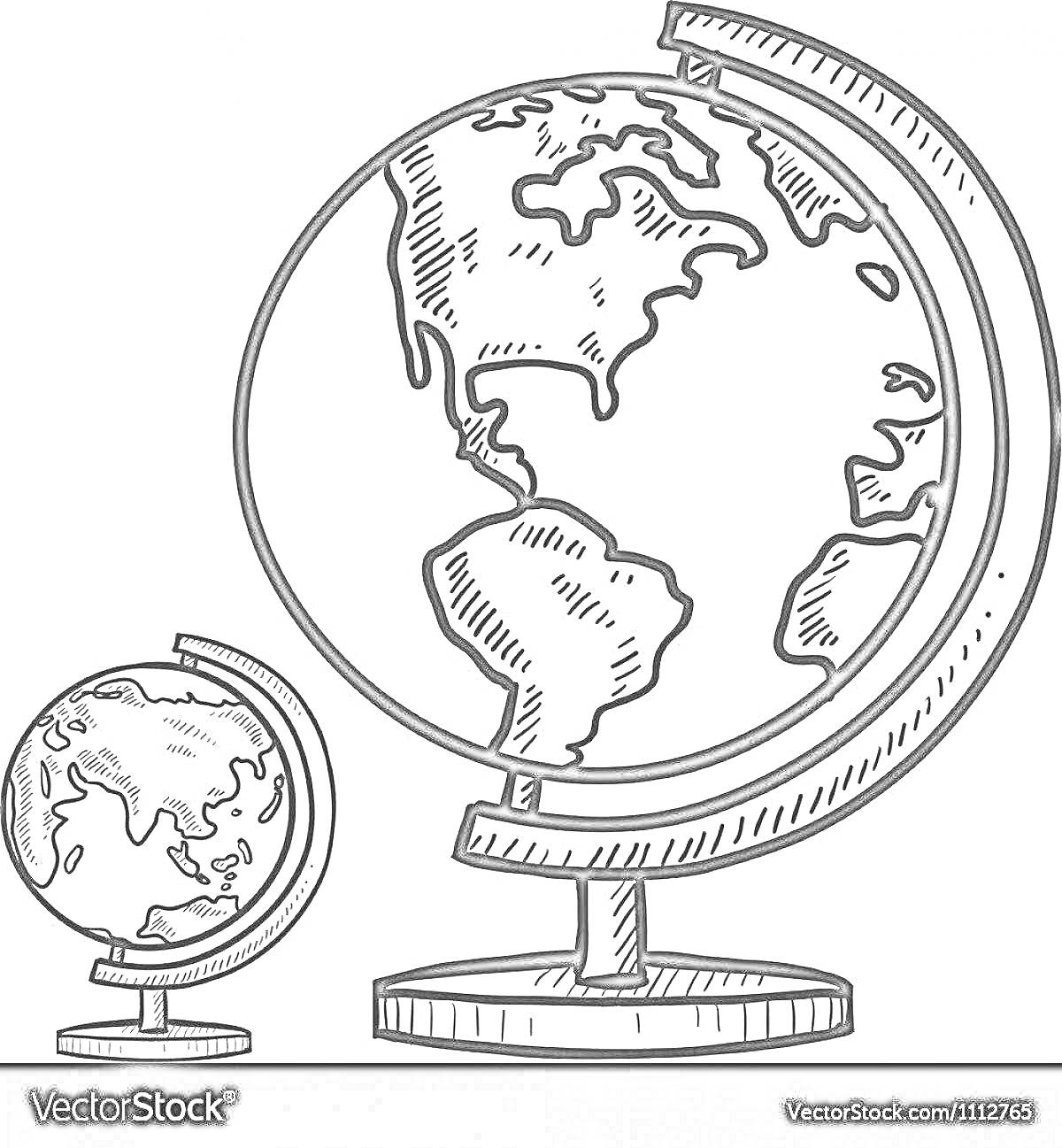 На раскраске изображено: Глобус, Экватор, Земля, Карта, Подставка, Континенты, Северная Америка, Южная Америка, География, Учебные принадлежности