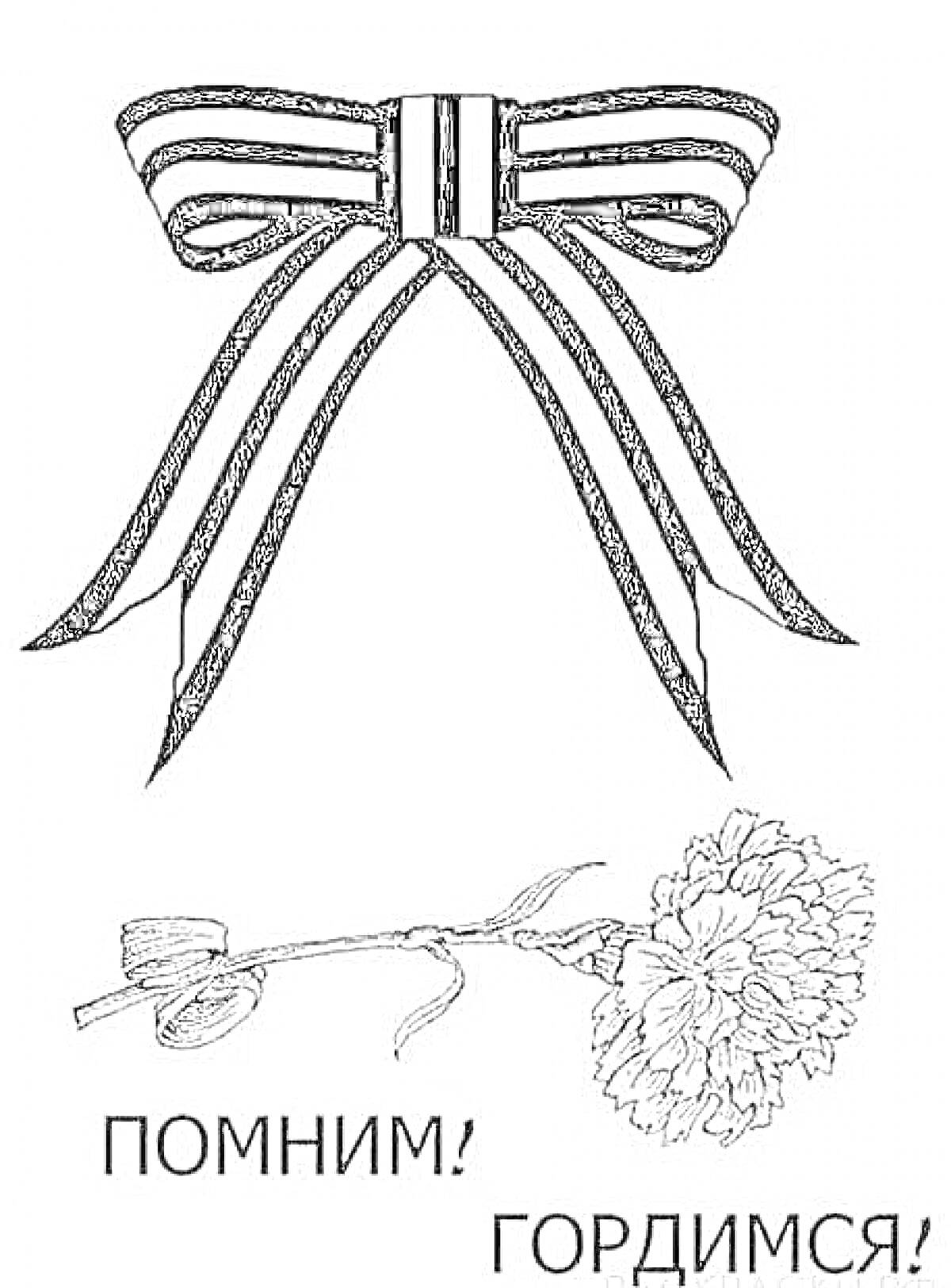 На раскраске изображено: Георгиевская лента, Бант, Гвоздика, Патриотизм