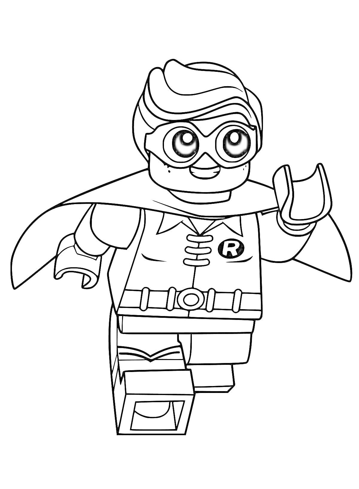 Лего персонаж в героическом костюме с буквой 