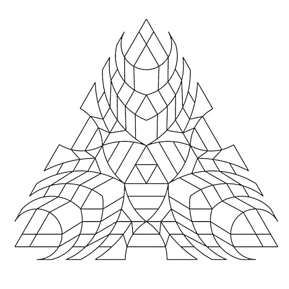 На раскраске изображено: Геометрия, Прямоугольники, Треугольники, Дуги, Фигуры