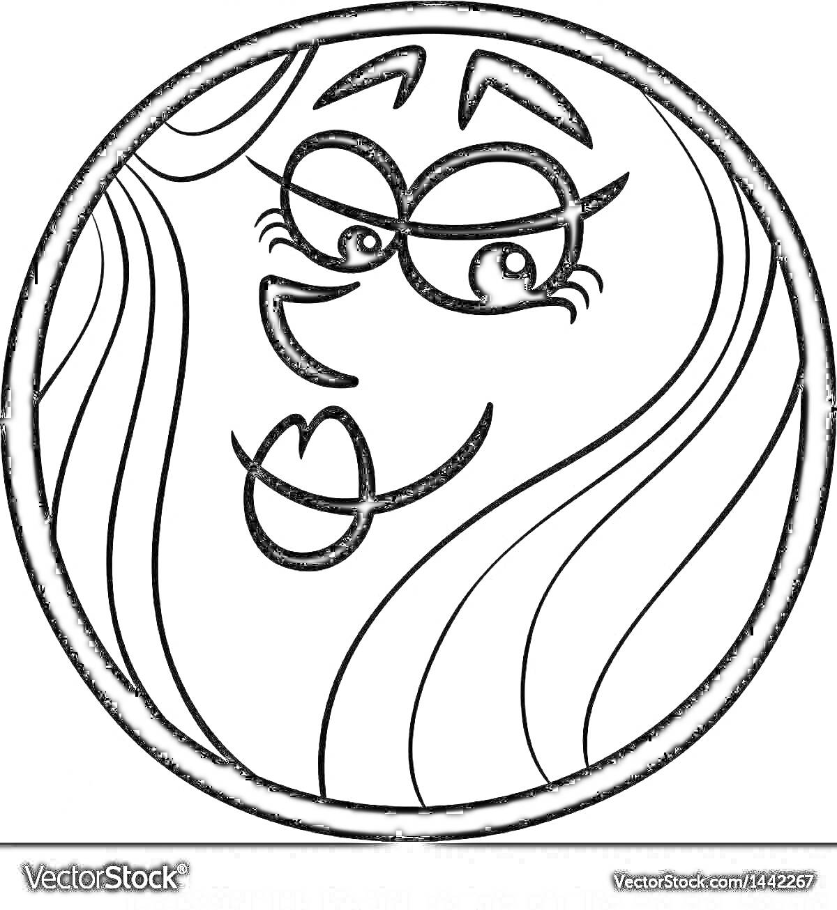 Раскраска Антропоморфное изображение Венеры с длинными волосами и выразительным лицом