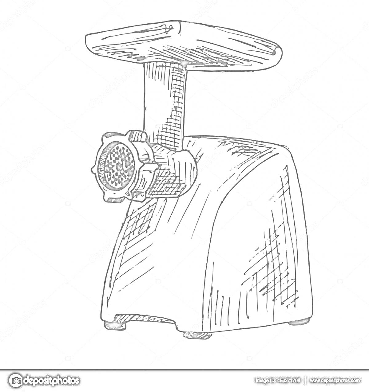 Раскраска Ручная мясорубка с рычагом и лотком для мяса