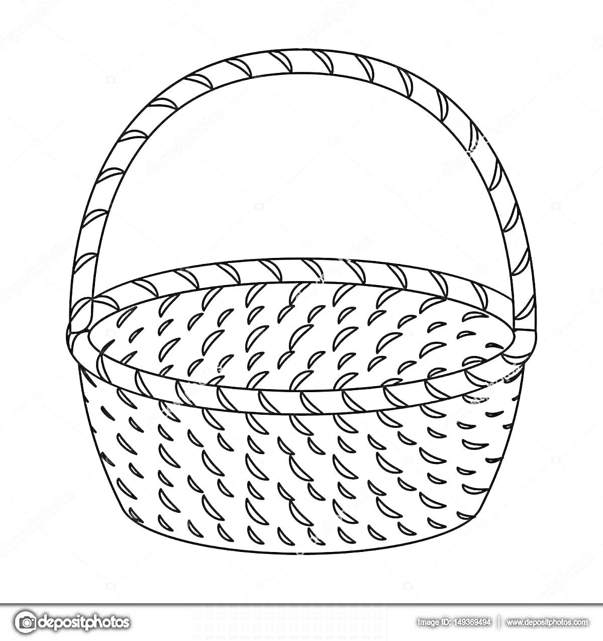 Раскраска Пустая плетёная корзина с ручкой и узором в виде капель