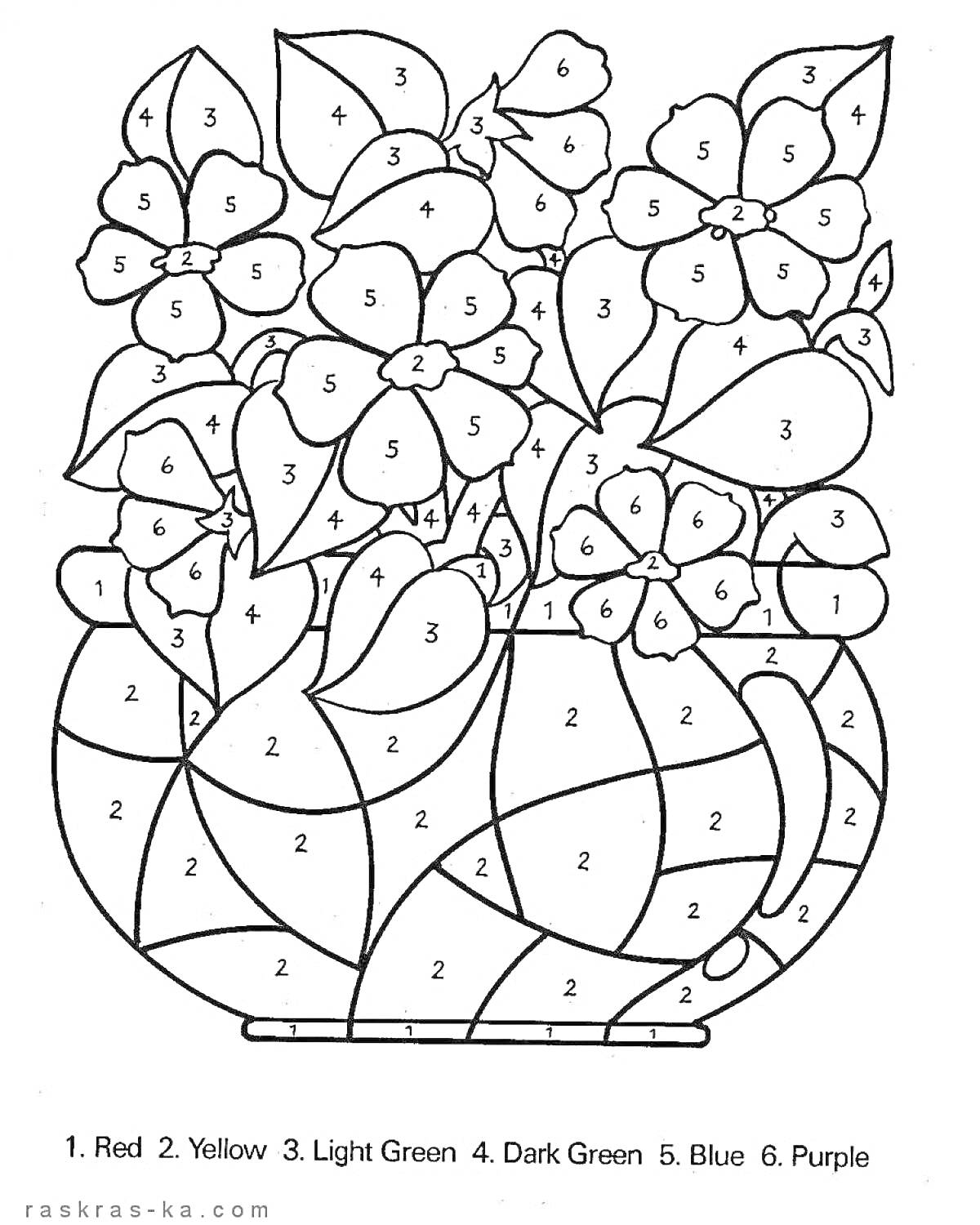 Раскраска Ваза с цветами (по номерам)