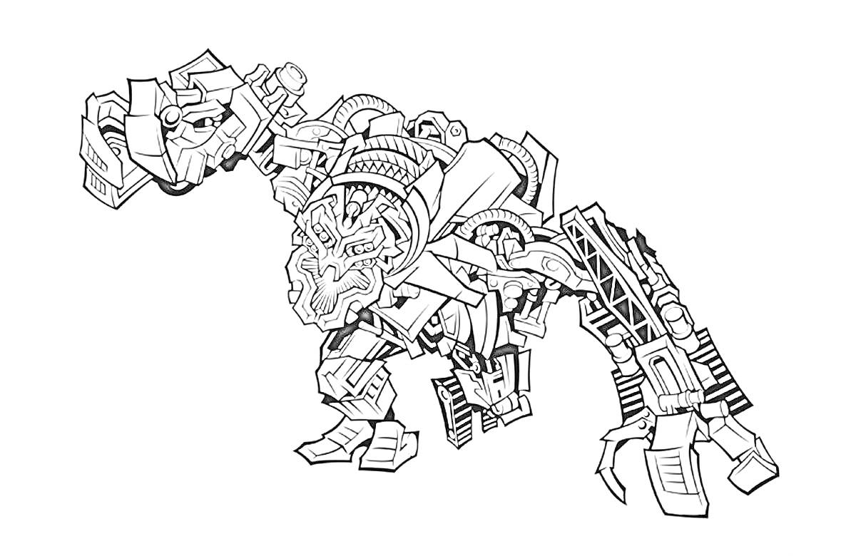 Раскраска Трансформер в форме робота с мощной броней и механическими руками-клешнями.