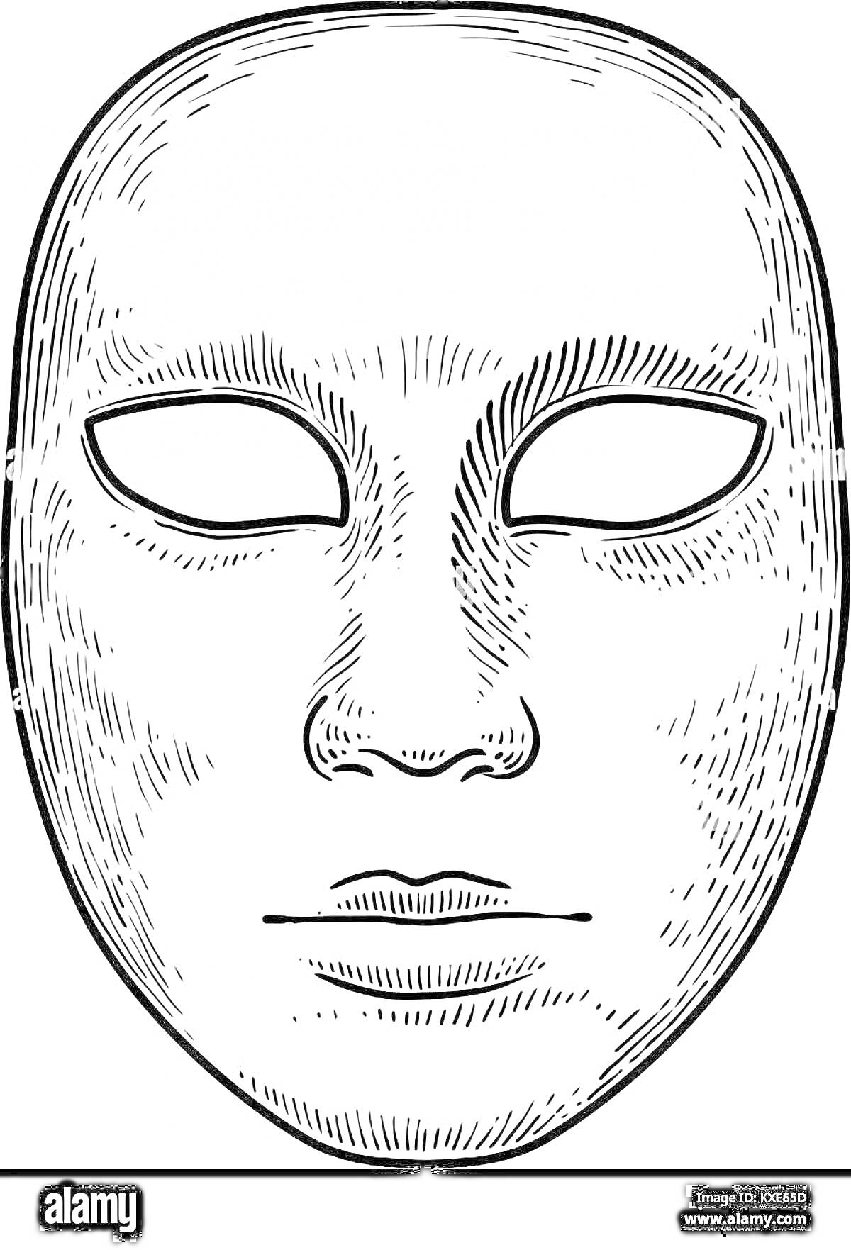 Раскраска Маска для лица с открытыми глазами и ртами