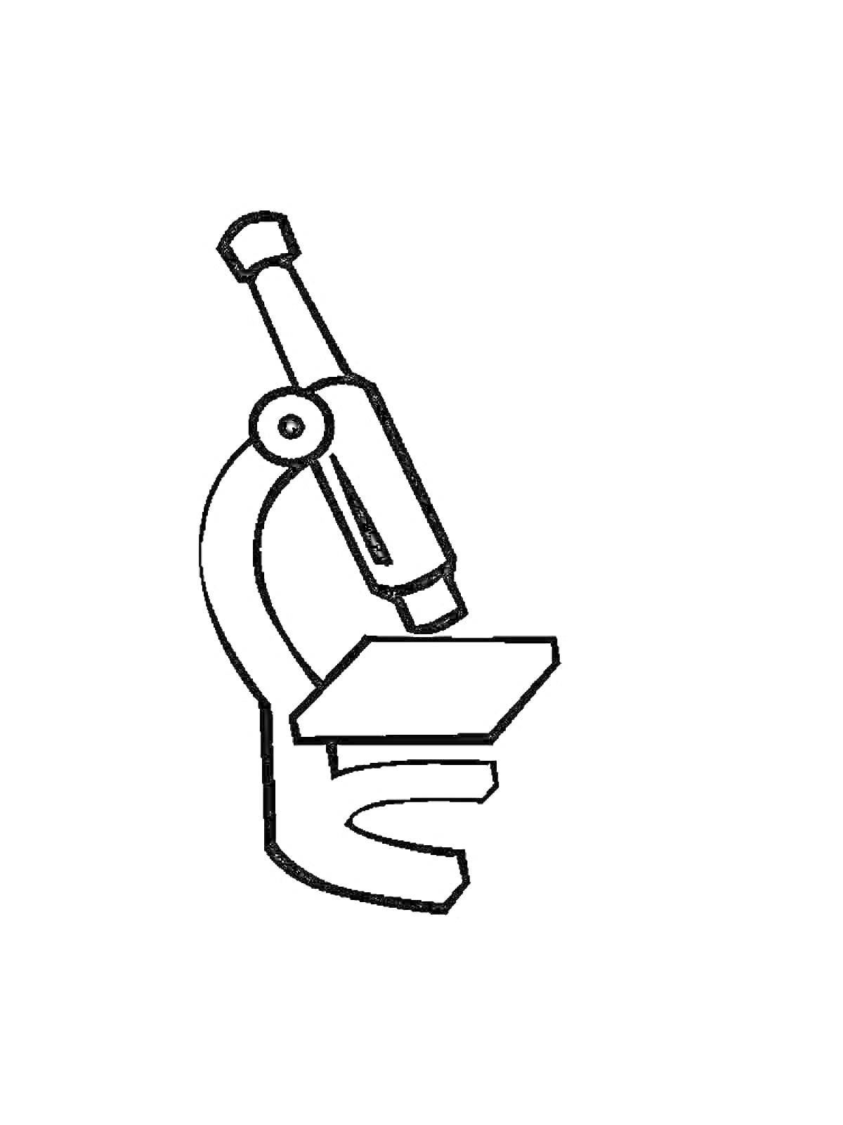 Раскраска Микроскоп с оправой, окуляром, тубусом, столиком и подставкой