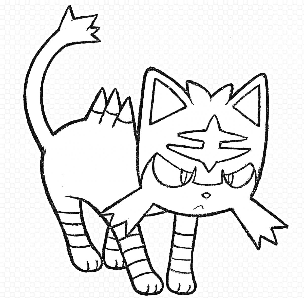 Раскраска Картонный кот с узорами на маске и кольцами на лапах