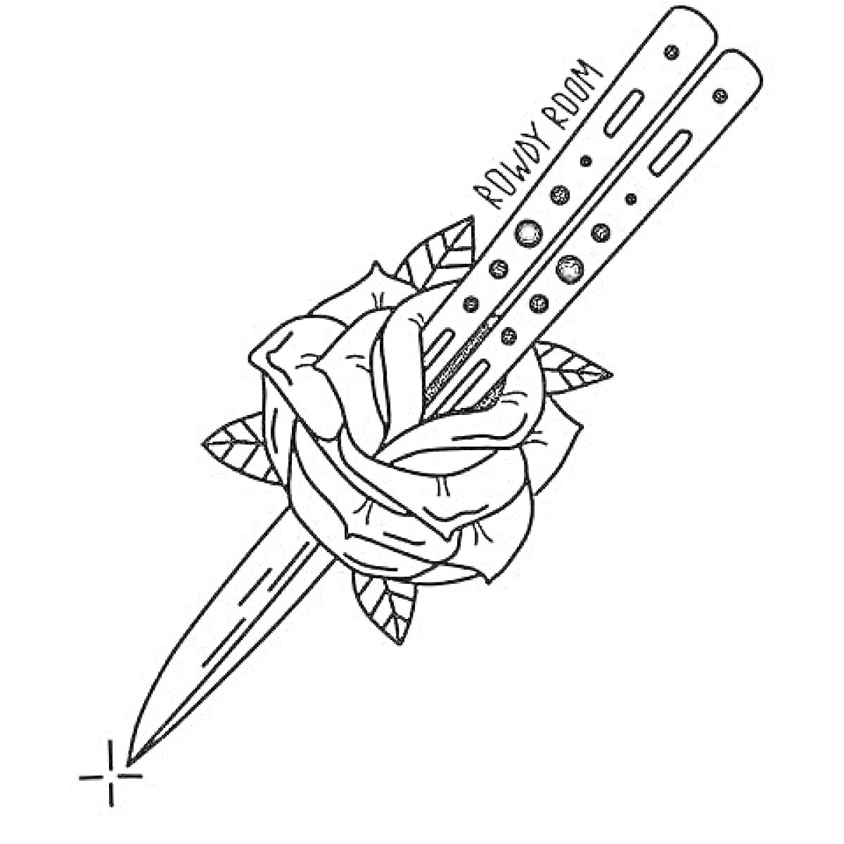 Раскраска Нож-бабочка, проткнувший розу