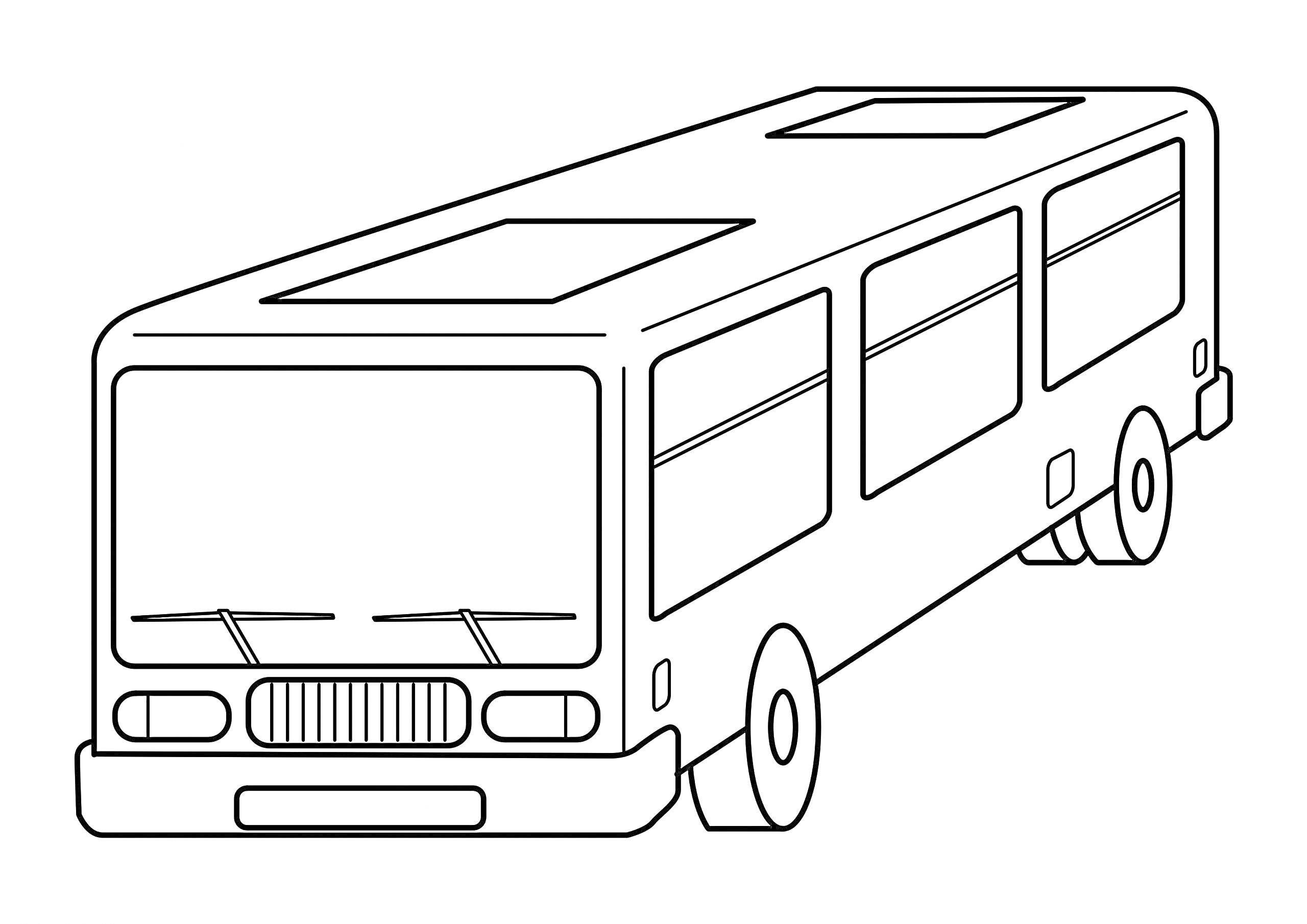 Раскраска Автобус с квадратными окнами, передними фарами и полосками на крыше