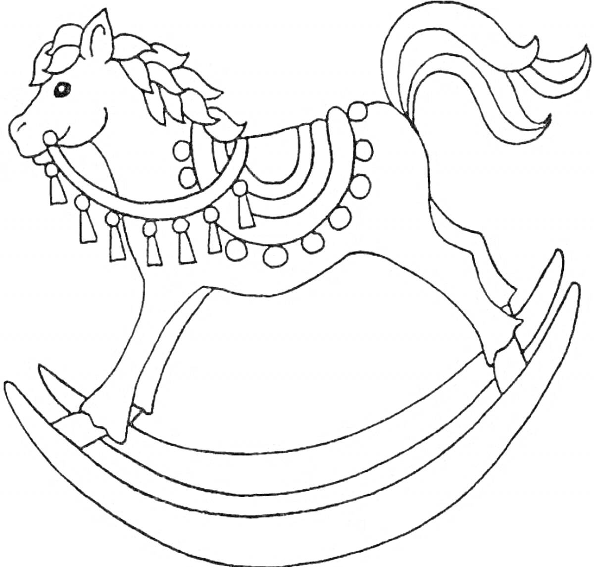 Раскраска Раскраска с городецкой лошадкой с декоративной сбруей на основе-качалке