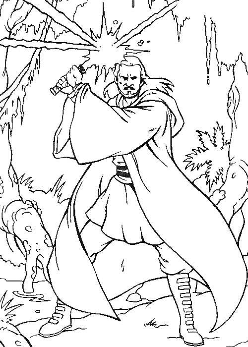 Раскраска Мужчина с мечом в лесу и уничтожение