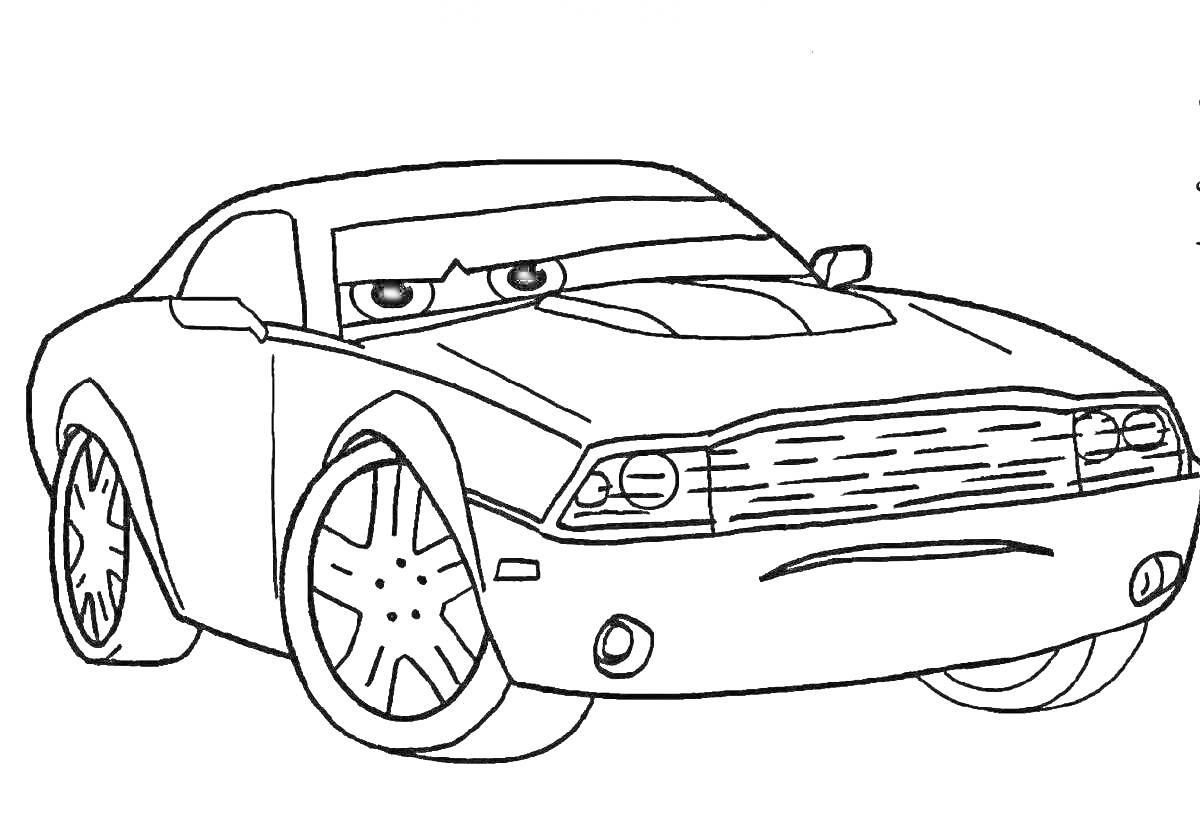 Раскраска Гоночный автомобиль с глазами и решёткой радиатора