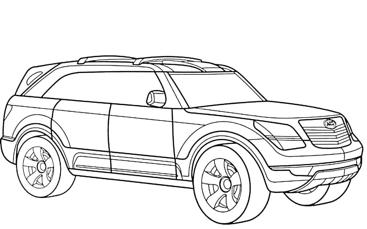 Раскраска Киа SUV с большими колесами и рейлингами на крыше