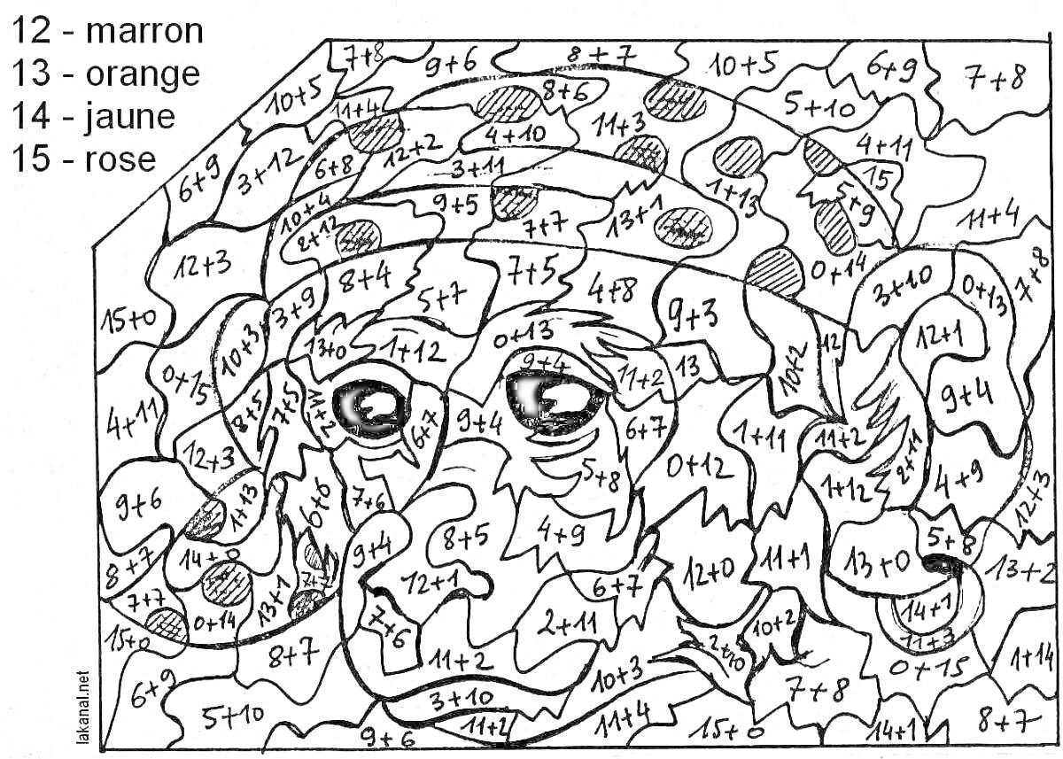 Раскраска Раскраска с математическими примерами и цифрами для заполнения цвета