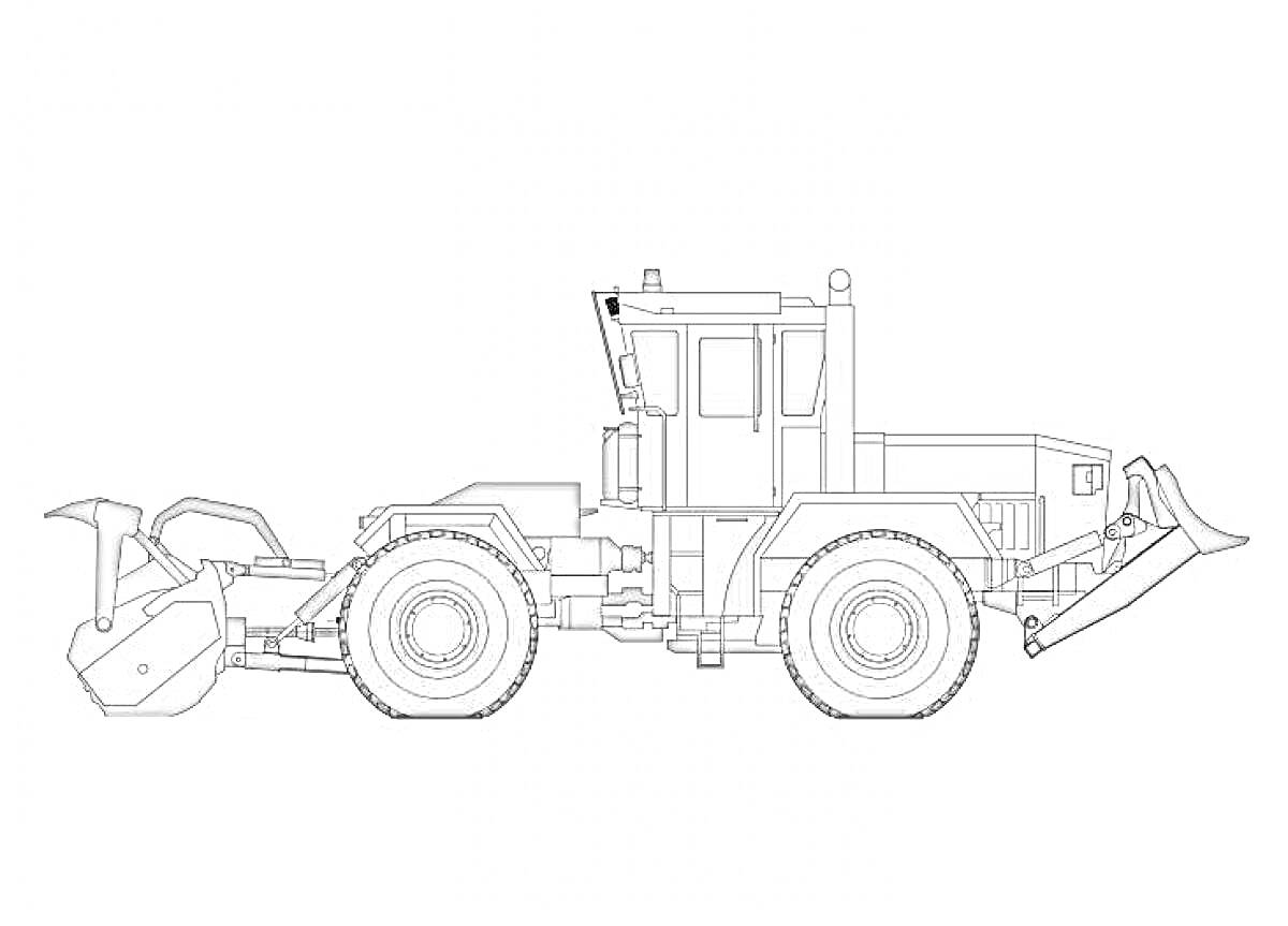 Раскраска Трактор Кировец с тягачом и ковшом
