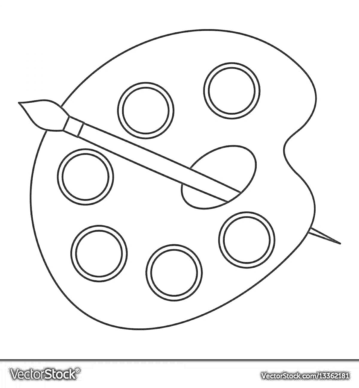 Раскраска Палитра с красками и кисточкой