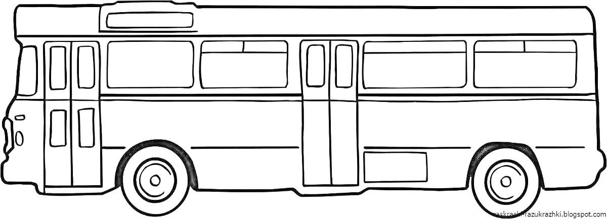 Раскраска Автобус с четырьмя дверьми и пятью окнами