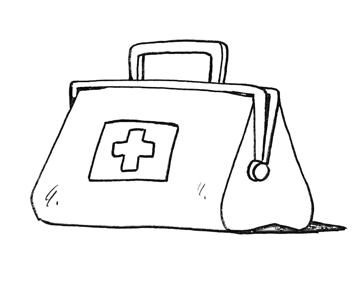 На раскраске изображено: Сумка, Медицинский крест, Медицина, Врач, Аптечка