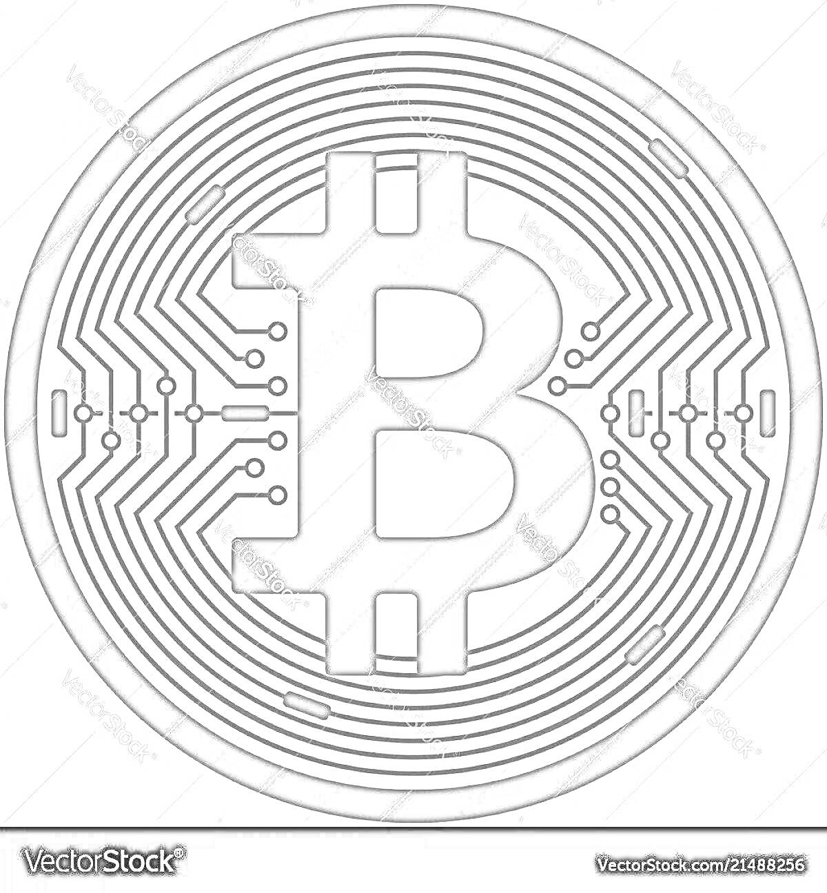 Символ биткоина с цифровыми схемами на круглом фоне