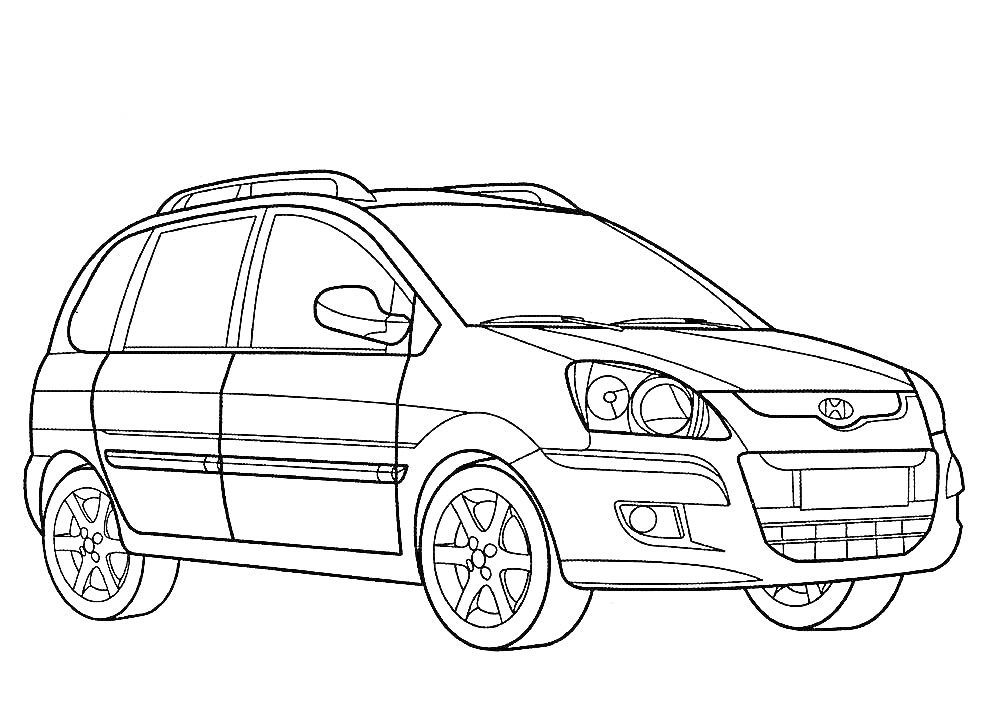 Раскраска Автомобиль Hyundai с дверными ручками, зеркалами, фарами и колёсами
