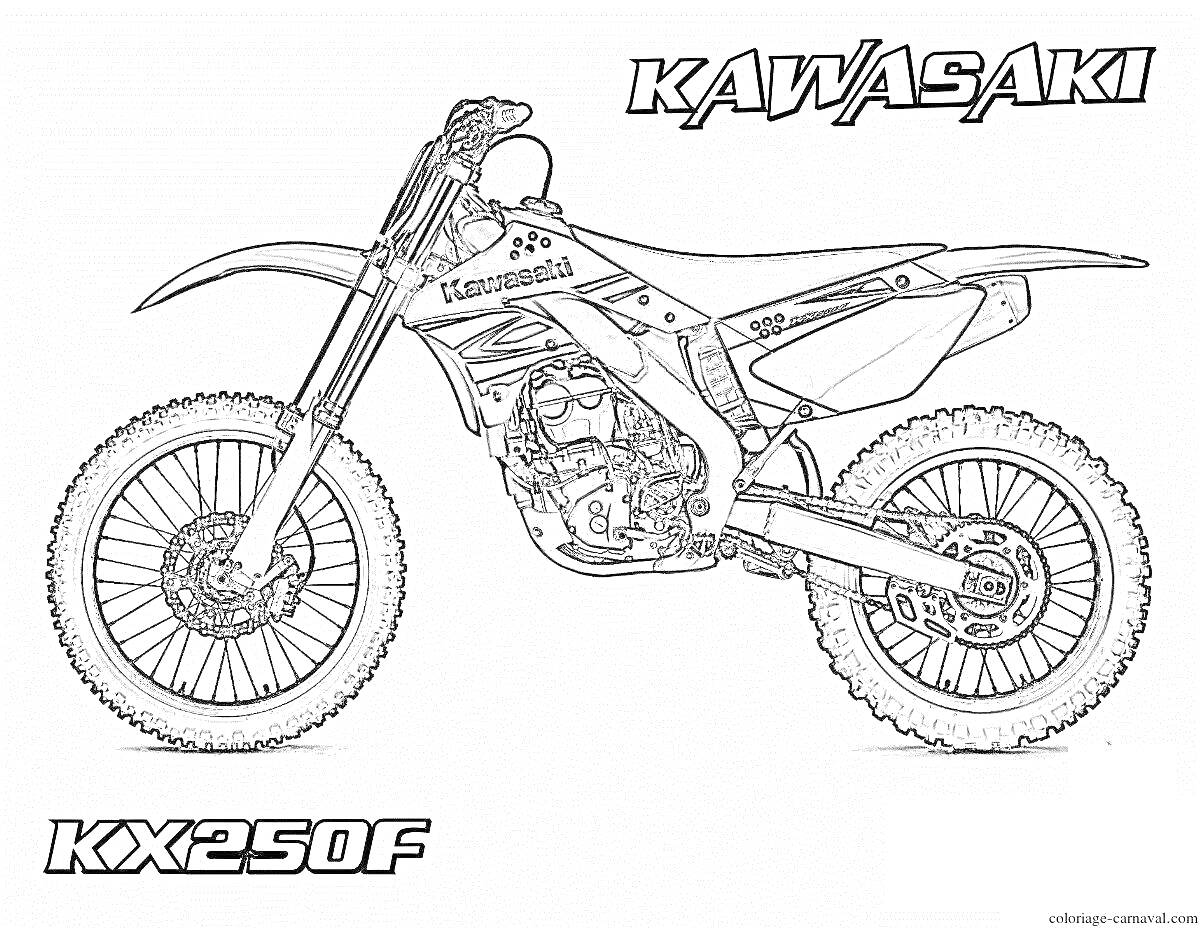 Раскраска Кроссовый мотоцикл Kawasaki KX250F