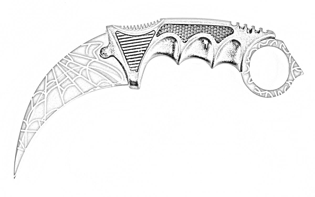 На раскраске изображено: Нож, Паутина, Черная рукоятка, Оружие, Лезвие, Кольцо для пальца