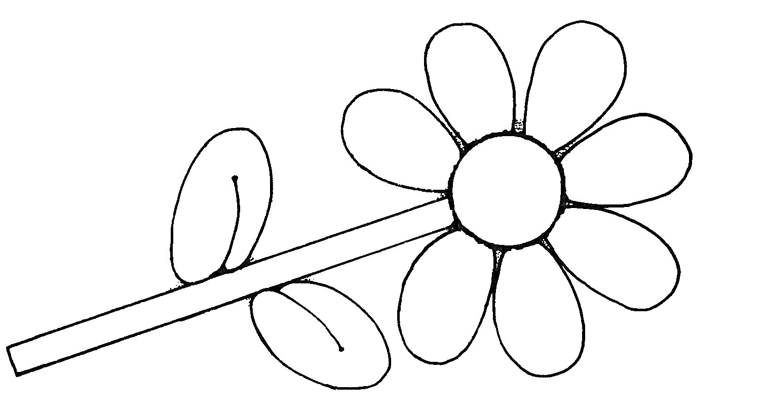 Раскраска Цветок с семью лепестками, со стеблем и двумя листьями