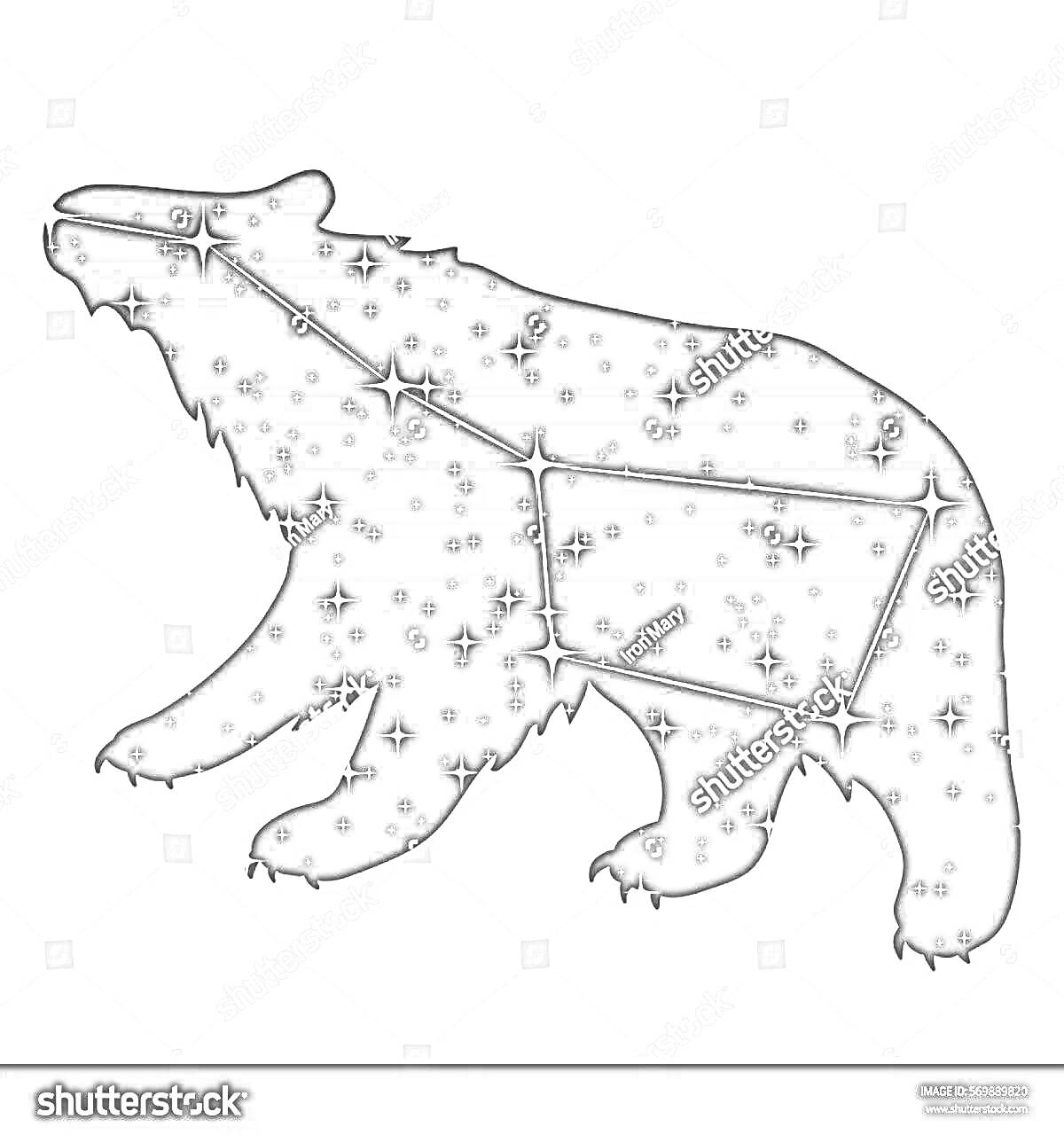 Раскраска Большая медведица в виде силуэта медведя со звездами