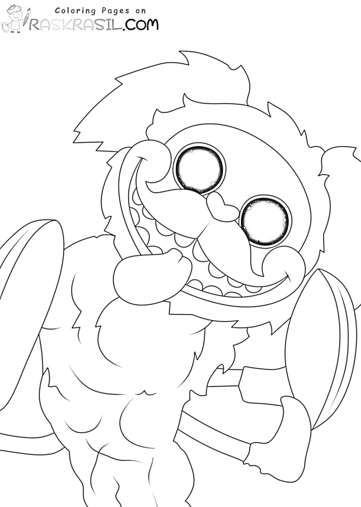 Раскраска Мопс в костюме гусеницы с большими глазами и усами