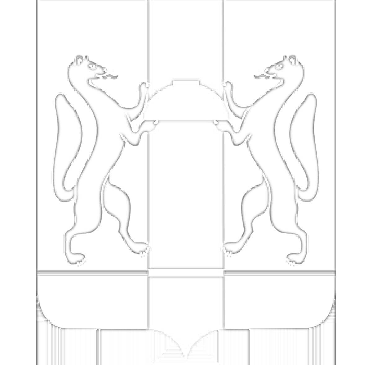 герб Новосибирска с двумя соболями, держащими чашу на фоне вертикальной полосы