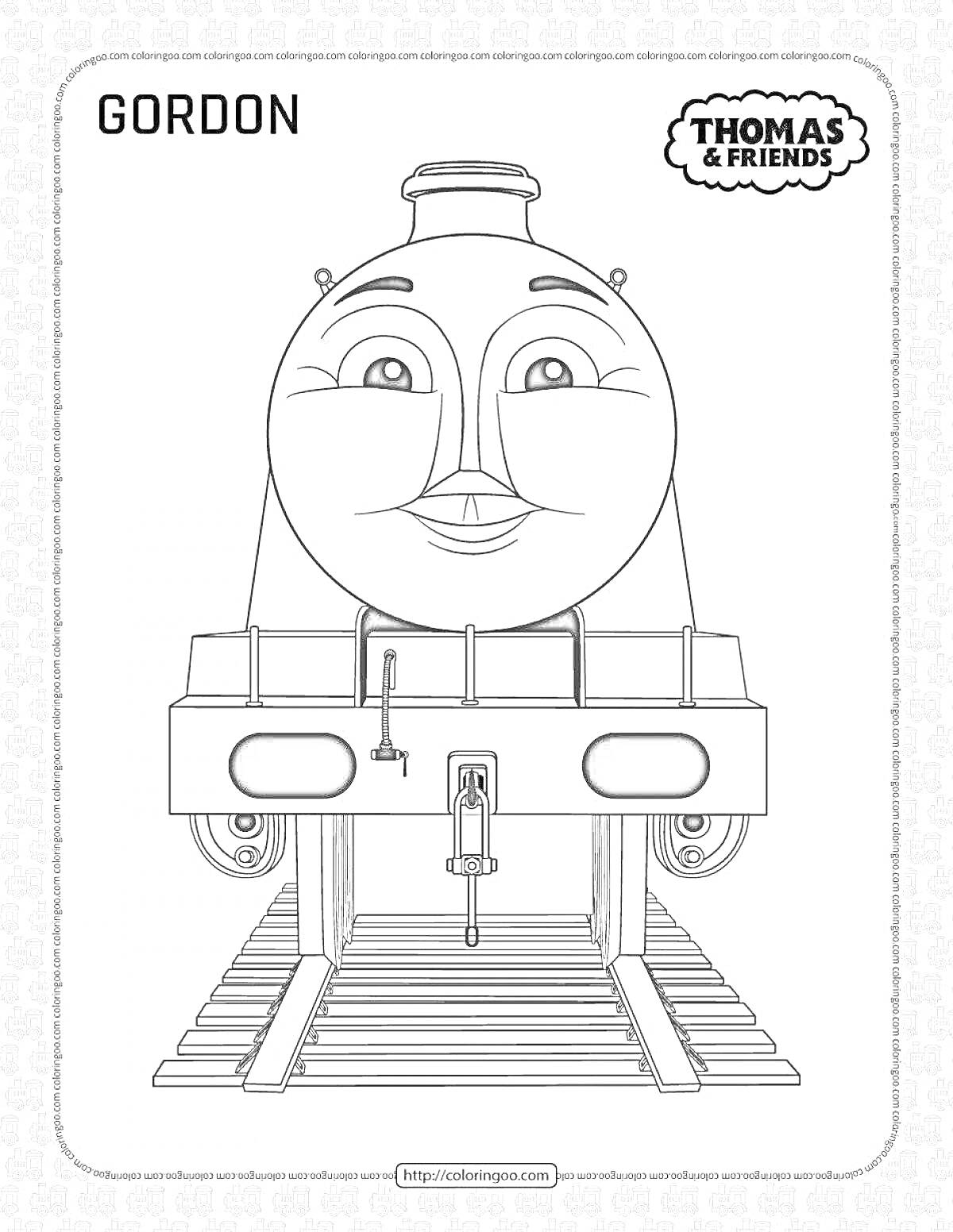 Раскраска Лицо локомотива Гордон из мультсериала 
