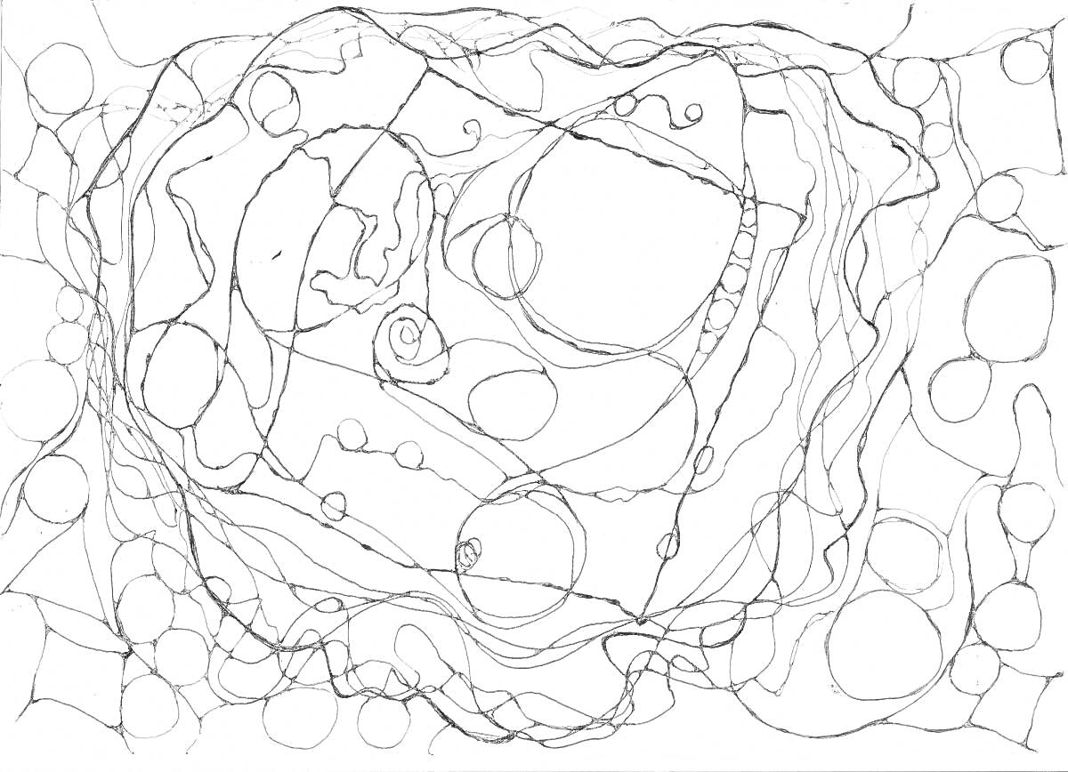 Раскраска Нейрографика, шаблон с кругами и линиями