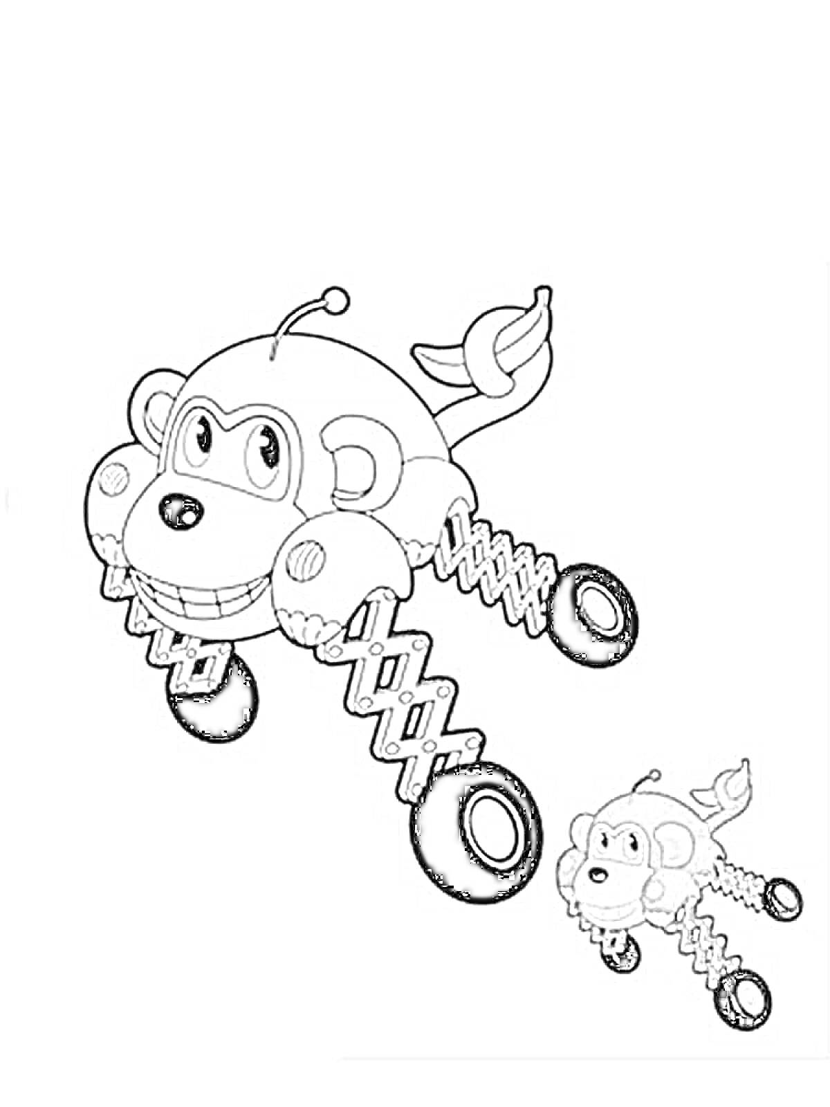 Раскраска Машинка-обезьянка с пружинными колесами из мультфильма 