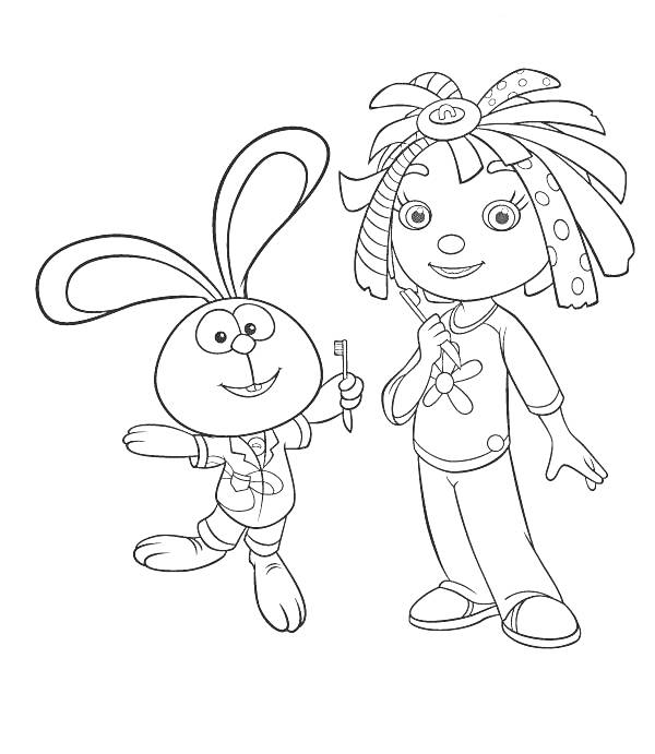 Рози и зайчик Флинн с карандашом