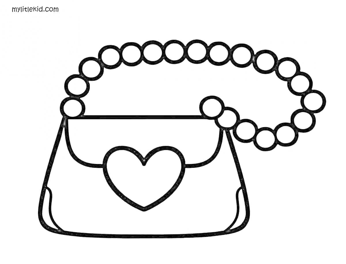 Раскраска Сумочка с жемчужной ручкой и сердцем