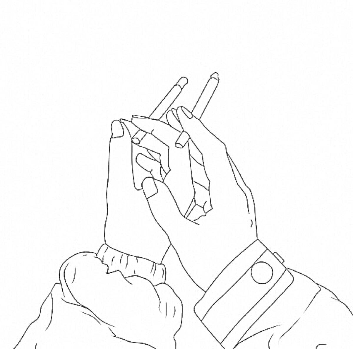 Раскраска Руки, держащие сигареты в пальто