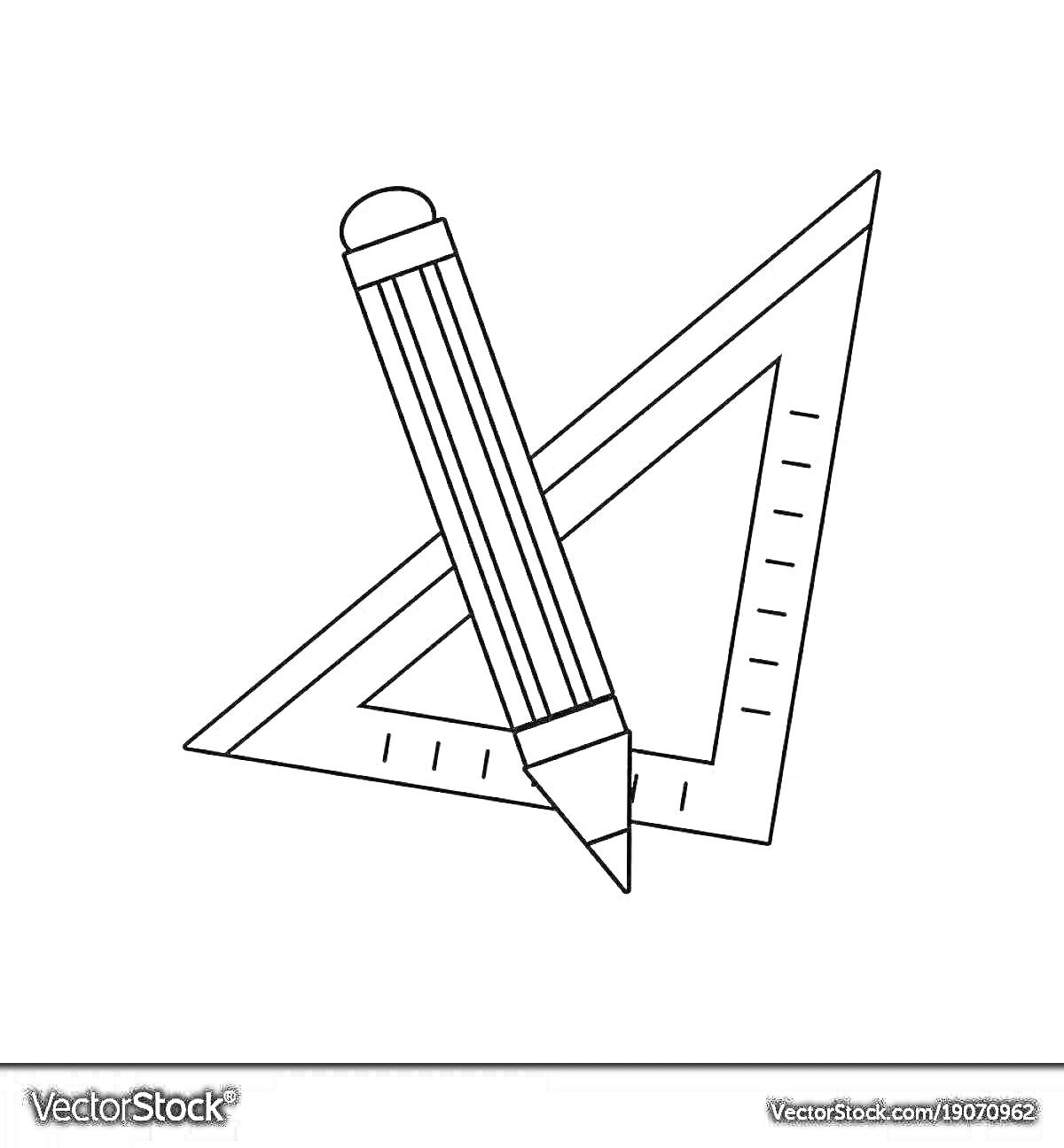 Раскраска Карандаш и треугольная линейка