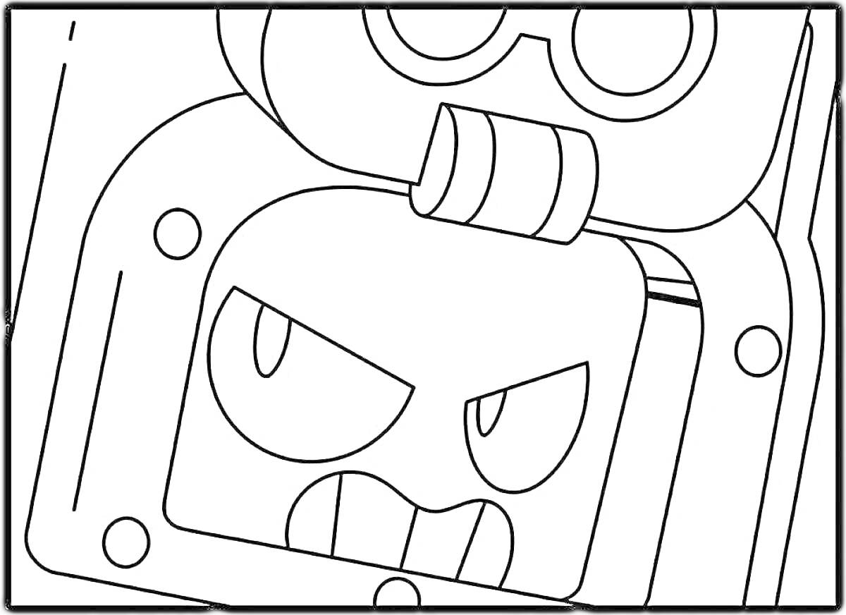 Раскраска пин из игры Brawl Stars с сердитым лицом робота