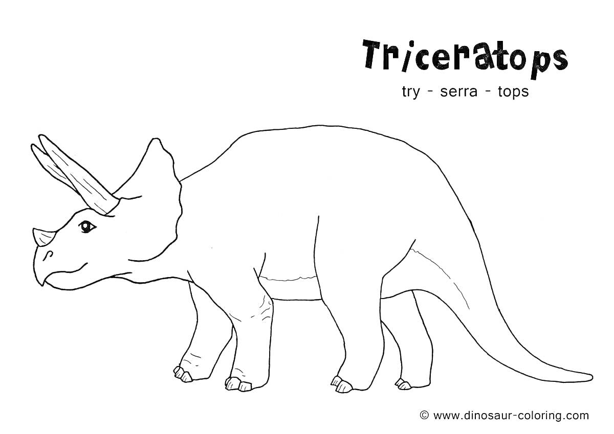 Раскраска Трицератопс - Динозавр с тремя рогами и воротником, контурное изображение