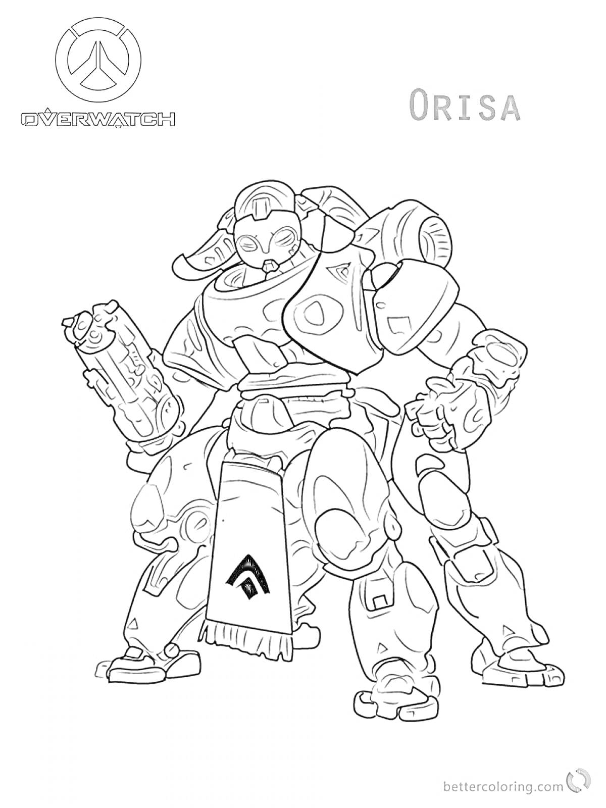 РаскраскаРаскраска робота персонажа Orisa из игры Overwatch 