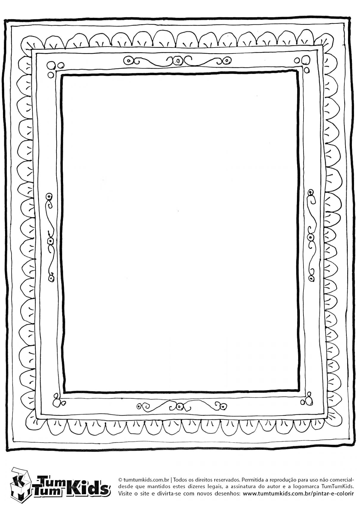 Раскраска Портретная рамка с узорами и завитками, обводка из сердечек и волнистого орнамента