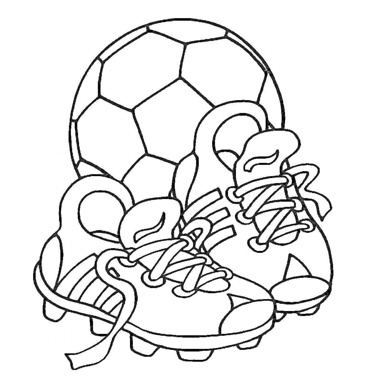 На раскраске изображено: Футбол, Бутсы, Шнурки, Спорт, Спортивная обувь