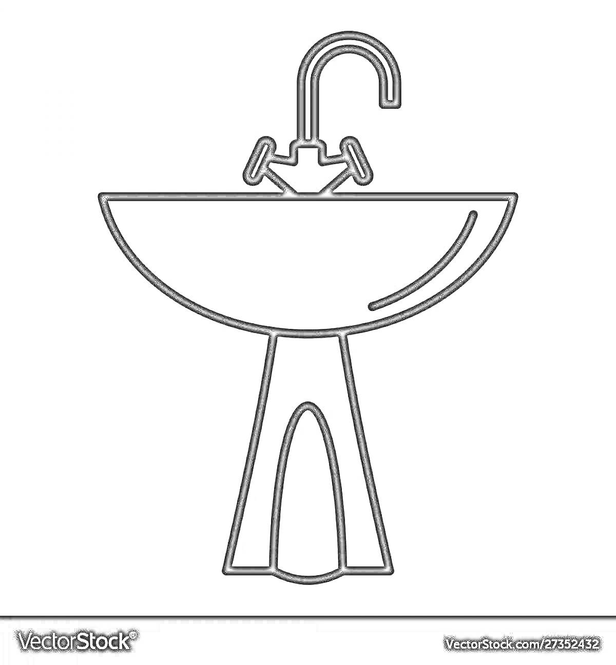 На раскраске изображено: Раковина, Кран, Пьедестал, Сантехника, Контурные рисунки