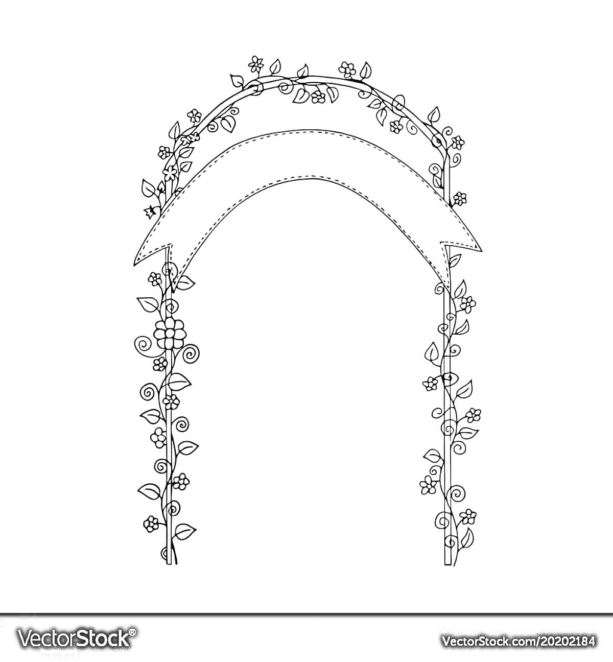 Раскраска Арка, увитая цветами и листьями