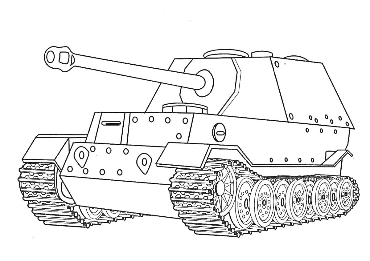 Раскраска Раскраска танк с длинным дулом и гусеницами