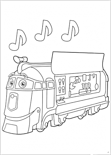На раскраске изображено: Паровоз, Музыкальные ноты, Поезд, Из мультфильмов, Для детей, Инструмент