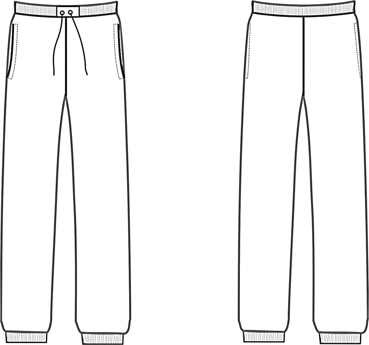 Раскраска Спортивные штаны с резинками на поясе и щиколотках, а также карманами по бокам