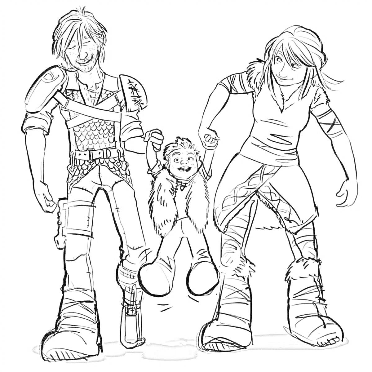 На раскраске изображено: Семья, Ребенок, Дружба, Одежда